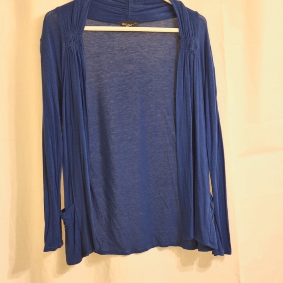 ❤JM Fleurette Women's SZ Large Royal Blue Open Front Duster Sweater with Pockets - Picture 2 of 6